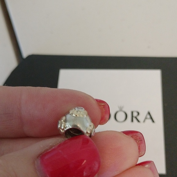 Pandora Sterling Silver + 14K Gold Raised Flower Bead w/ Pink Zirconia 790207pcz - Picture 4 of 5